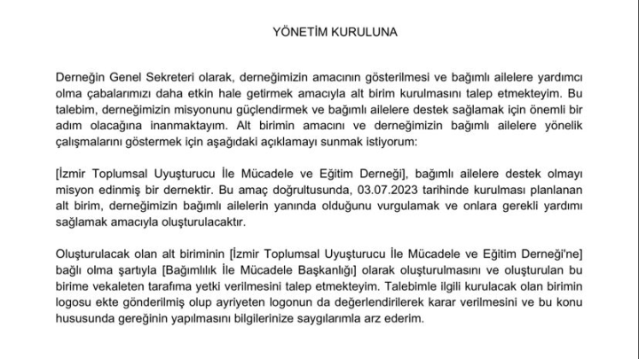 Genel Sekreterimiz Sayın Ruhi TIĞLI’nın Yönetim kuruluna gönderdiği 2023/01-07-35-35 sayılı yazısı.