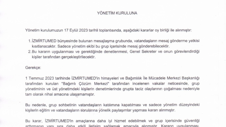 Bağımlılık İle Mücadele Başkanlığı’nın 2023/17-09-35-35 sayılı yazısı.