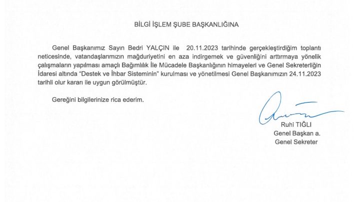 Bağımlılık İle Mücadele Başkanlığı’nın 24.11.2023 Tarihli ve E-97314587-035-976245/2023 Sayılı yazısı.